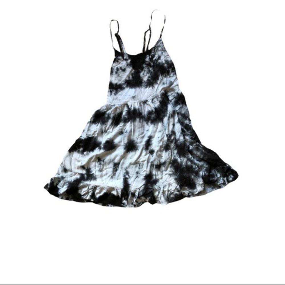 Spaghetti strap dress tie-dye black & gray